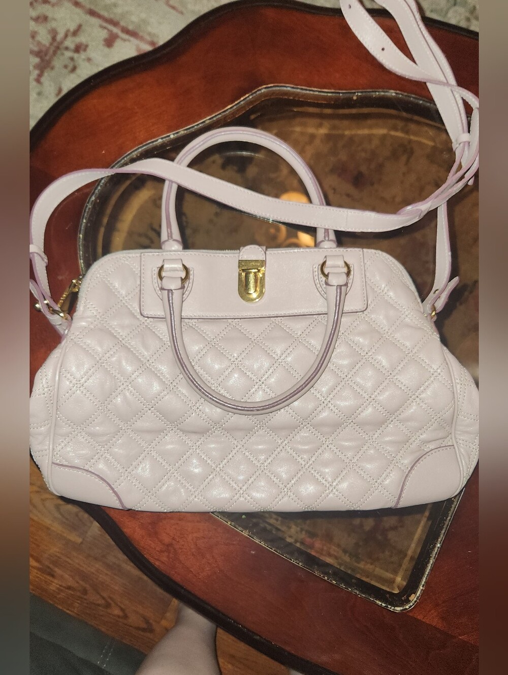 Marc Jacobs Soft Pink Quilted Satchel Handbag with Gold Hardware